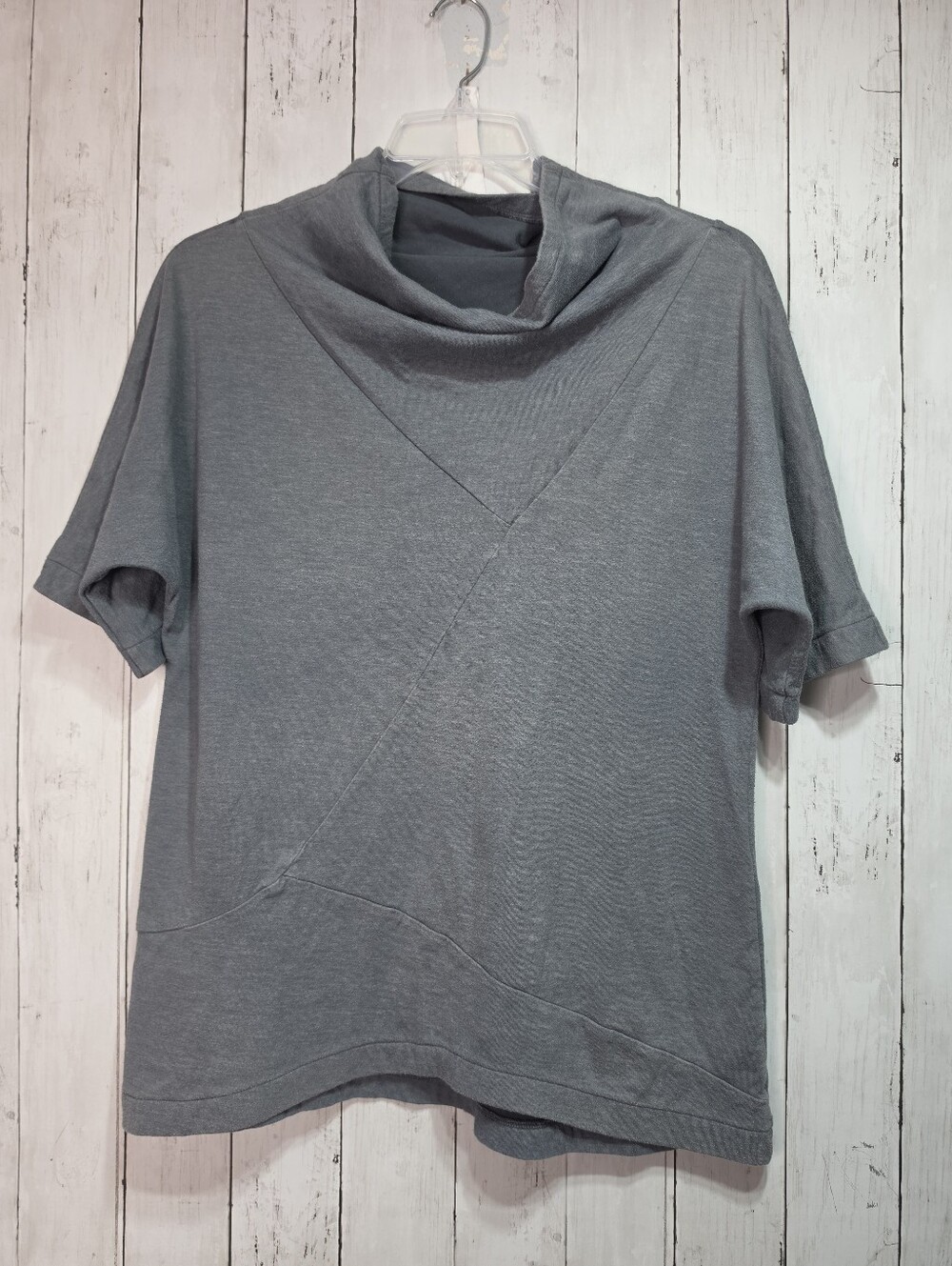 Vivienne Tam Womens Gray Cotton Poly Blend Cowl Boatneck Shirt Size Medium.